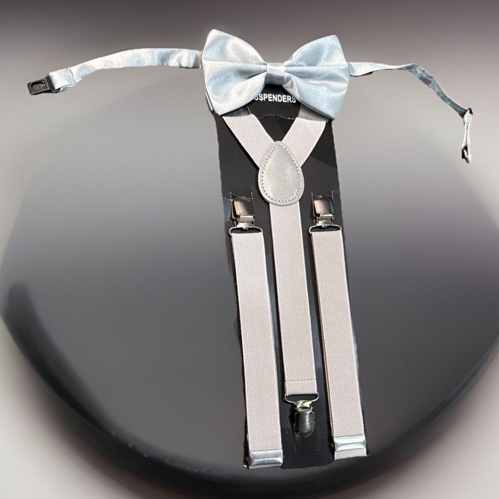 Champagne SILVER GREY Bow Tie & Matching Suspender Tuxedo Wedding Party
